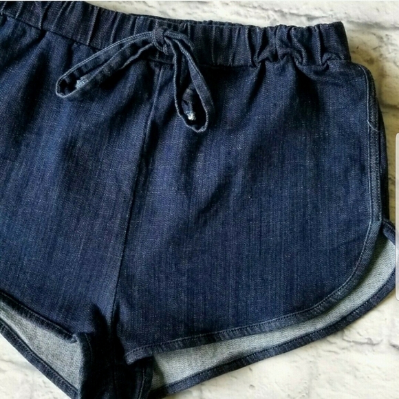 Aphrodite Sporty Dark Wash Denim Short Shorts- Drawstring Waist - Picture 3 of 8